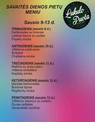Lukolo Puota, Savaitės dienos pietų meniu, Kaunieciams.lt